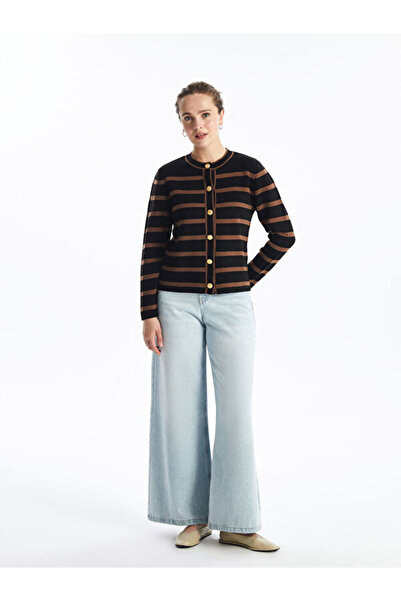 LC Waikiki Crew Neck Striped Women's Knitwear Cardigan