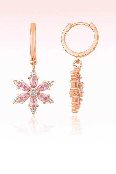 Bilsen Store Safir taşlı rose lotus sallantılı küpe