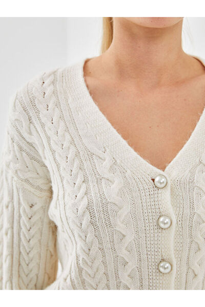 LC Waikiki V-Neck Self Patterned Women's Knitwear Cardigan