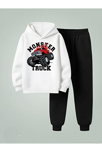 LORVEX Costum cu glugă pentru băieți MONSTER TRUCK, imprimat, cu 3 fire, din ...