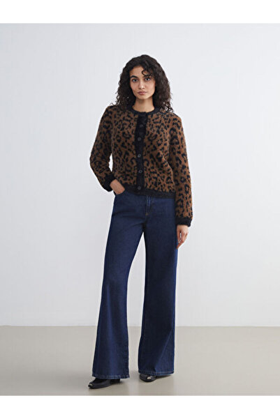 LC Waikiki Leopard Patterned Women's Plush Knitwear Cardigan