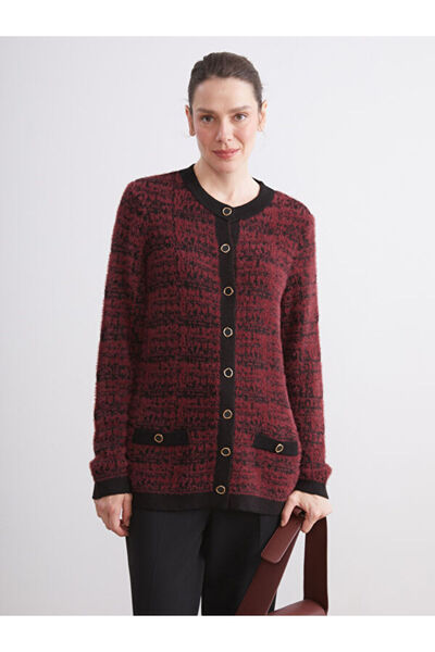 LC Waikiki Crew Neck Patterned Women's Knitwear Cardigan