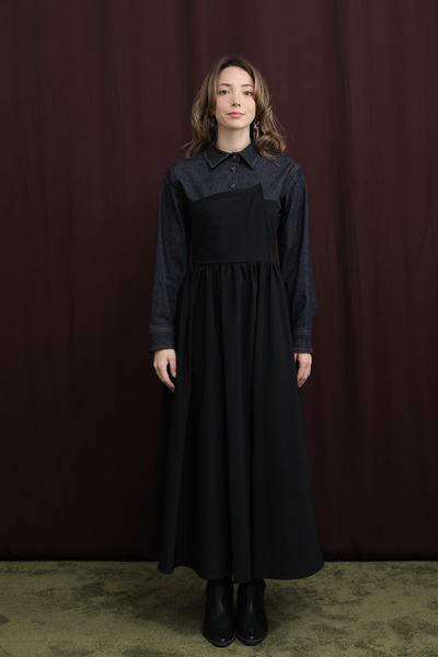 Modamorfo Women's Denim Detailed Asymmetrical Cut Dress - 32414Elb