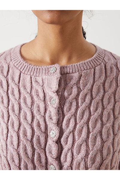 LC Waikiki Crew Neck Self Patterned Women's Knitwear Cardigan