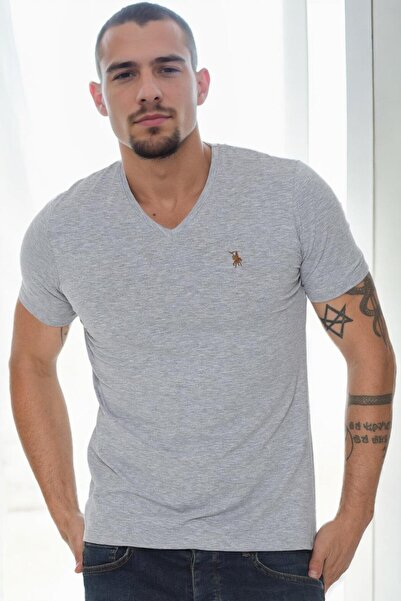 Dewberry T9568 V-Neck Men's T-Shirt-Grey