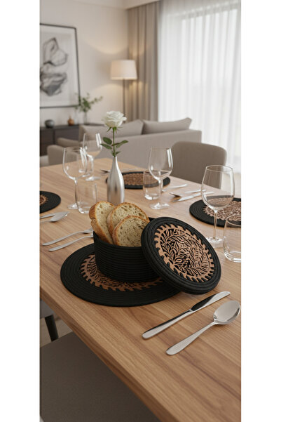 Comfort Craft 4-Piece Wooden Detailed Jute Placemat Set and Bread Basket / Stylish Special Design / Comfort Table Mat