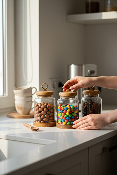 zezedesing Acacia Lid Jar with Stand (1 Piece)