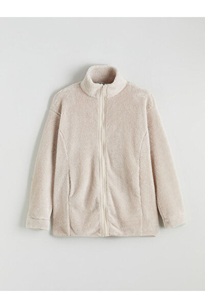 LC Waikiki Women's Fleece Cardigan with Stand Collar