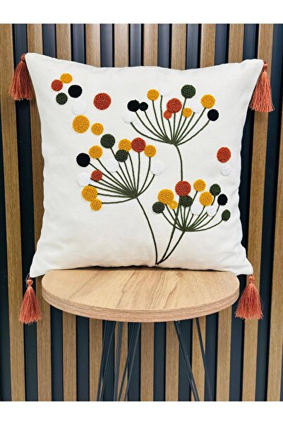 AYS DEKOR (قطعتان) غطاء وسادة مطرز ومزين بشراشيب، طقم من قطعتين، مقاس 43×43 سم