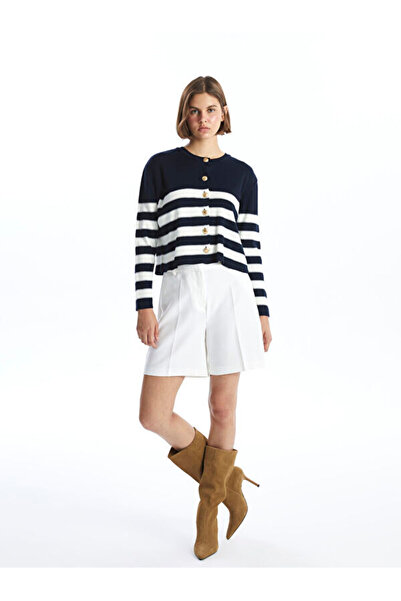 LC Waikiki Crew Neck Striped Women's Knitwear Cardigan