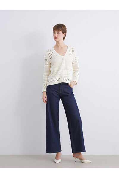 LC Waikiki V-Neck Openwork Women's Knitwear Cardigan