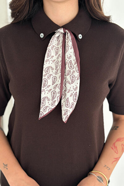 Noa Noa Women's Polo Neck Buttoned Scarf Detail Knit Sweater – Retro Accent