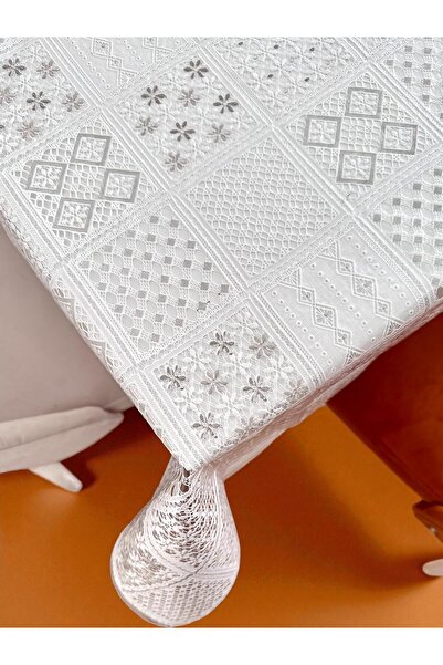LİMAY Table Cloth - Lace Embroidery Looking - Transparent - Non Perforated - PVC