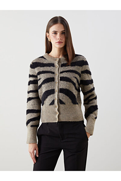 LC Waikiki Crew Neck Patterned Women's Knitwear Cardigan