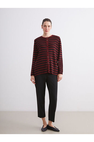 LC Waikiki Crew Neck Striped Women's Knitwear Cardigan