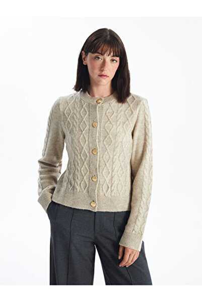 LC Waikiki Crew Neck Self Patterned Women's Knitwear Cardigan