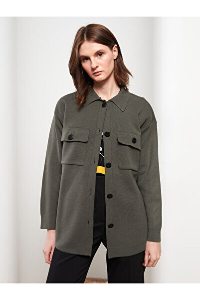 LC Waikiki Polo Neck Plain Long Sleeve Pique Women's Cardigan