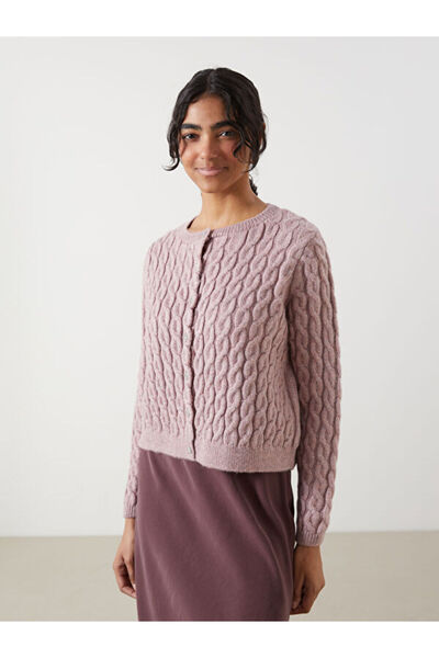 LC Waikiki Crew Neck Self Patterned Women's Knitwear Cardigan