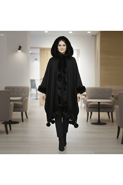 alqarat shawl/poncho trimmed with faux fur