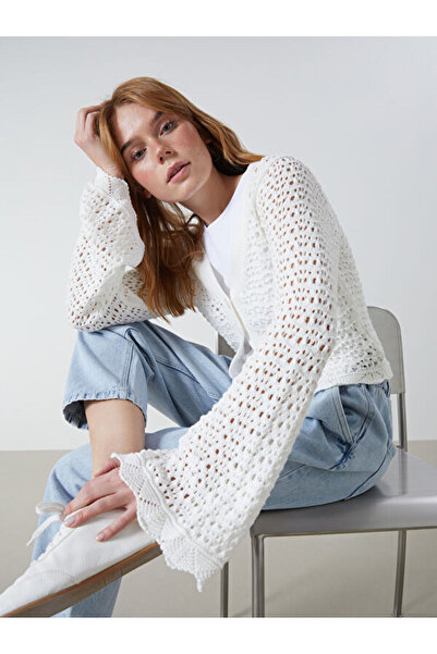 LC Waikiki V-Neck Openwork Long Sleeve Women's Knitwear Cardigan