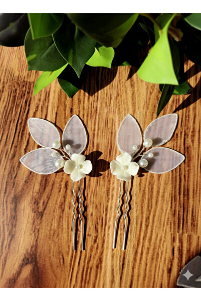 Handmade 2 bucăți de agrafe de mireasă cu model de frunze cu detalii de perle...