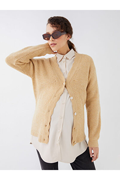 LC Waikiki V-Neck Plain Long Sleeve Maternity Knitwear Cardigan