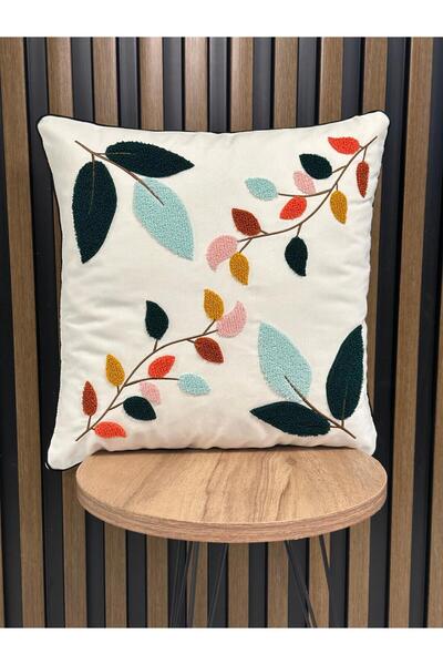 AYS DEKOR (قطعتان) غطاء وسادة مطرز ومزين بشراشيب، طقم من قطعتين، مقاس 43×43 سم