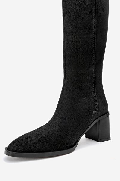LuviShoes Venia Black Suede Women's Thick Heeled Boots