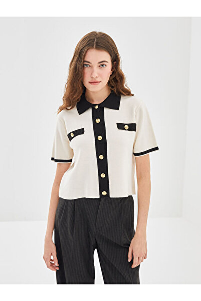 LC Waikiki Shirt Collar Color Blocked Women's Knitwear Cardigan