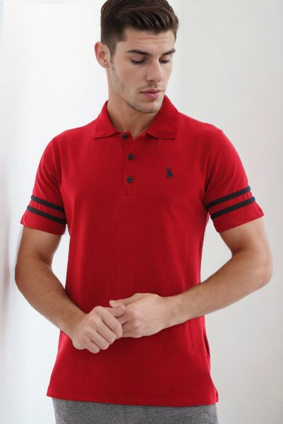 Dewberry Men's Polo Collar Cotton T-Shirt Claret Red T9585
