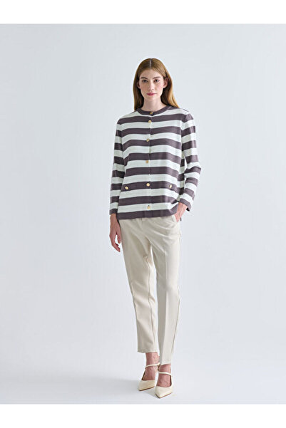 LC Waikiki Crew Neck Striped Women's Knitwear Cardigan