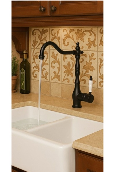 RENA DESIGN RUSTİK MAT SİYAH MUTFAK EVYE BATARYASI OTANTİK OSMANLI PRİNÇ GÖVD...