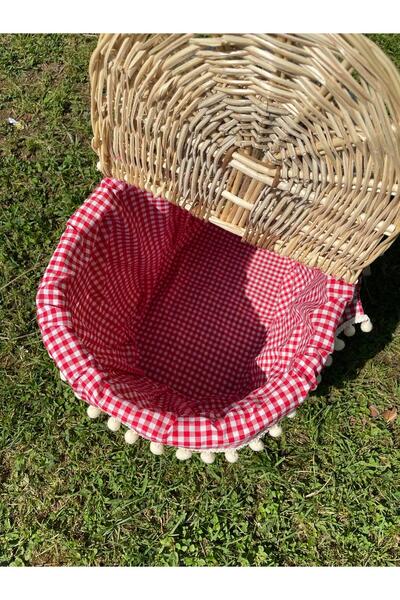 Beyaz Atölyem Kapaklı İçi Fisto Örtülü Hasır Xxl Büyük Boy Piknik Sepeti