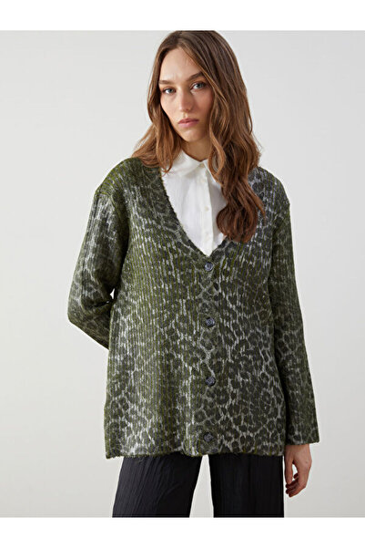 LC Waikiki V-Neck Patterned Women's Knitwear Cardigan