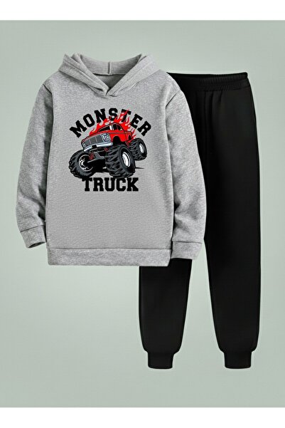 LORVEX Costum cu glugă pentru băieți MONSTER TRUCK, imprimat, cu 3 fire, din ...