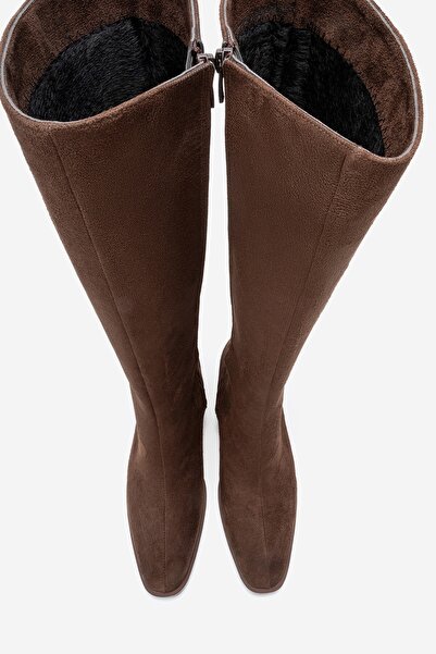 LuviShoes Venia Brown Suede Women's Thick Heeled Boots