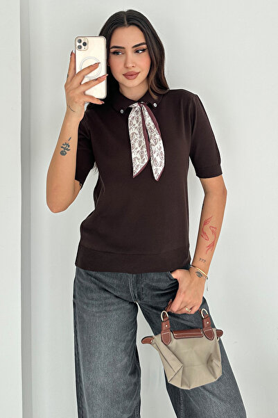 Noa Noa Women's Polo Neck Buttoned Scarf Detail Knit Sweater – Retro Accent