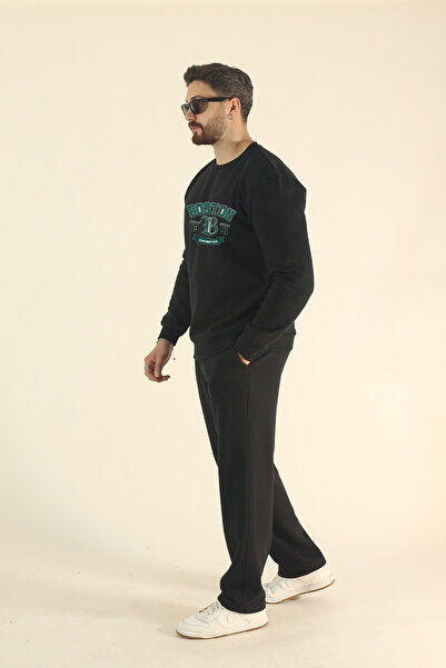 EydaMoon Men's Boston Printed Tracksuit Set Sweatshirt Baggy - Regular Winter Crew Neck