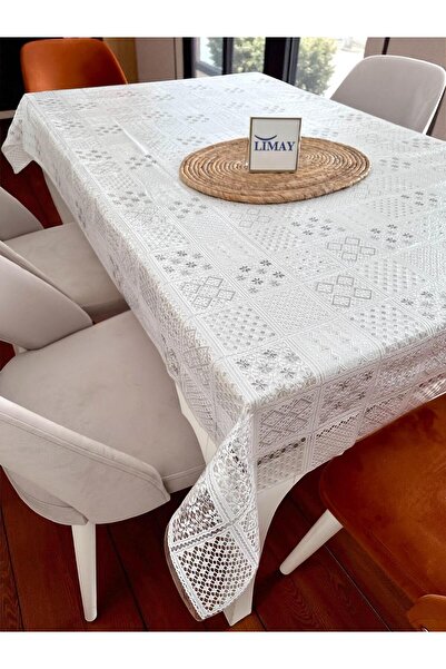 LİMAY Table Cloth - Lace Embroidery Looking - Transparent - Non Perforated - PVC