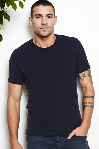 Dewberry T9569 Circular Neck Men's T-Shirt-Dark Blue