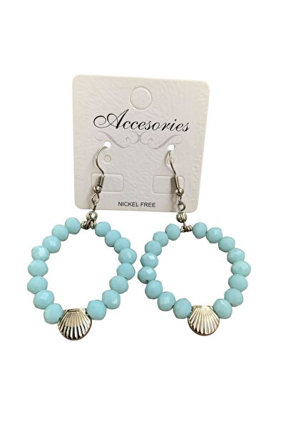 LeylanTakı Leylan Jewelry Women's Baby Blue Hoop Earrings with Shell Figure