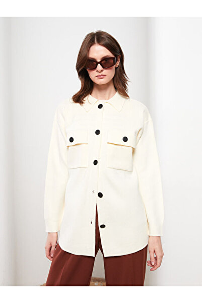 LC Waikiki Polo Neck Plain Long Sleeve Pique Women's Cardigan