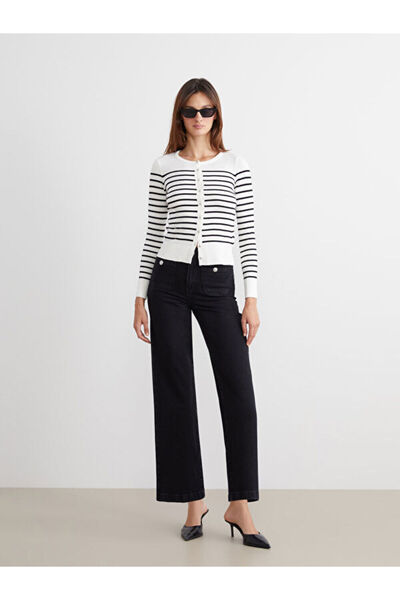 LC Waikiki Crew Neck Striped Women's Knitwear Cardigan