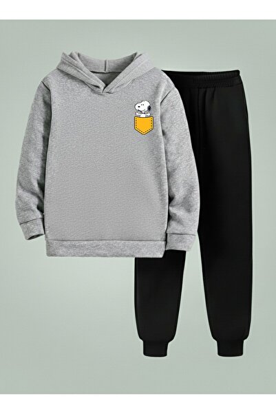 LORVEX Суитшърт - Детски унисекс комплект с качулка и джобове, с принт на куч...