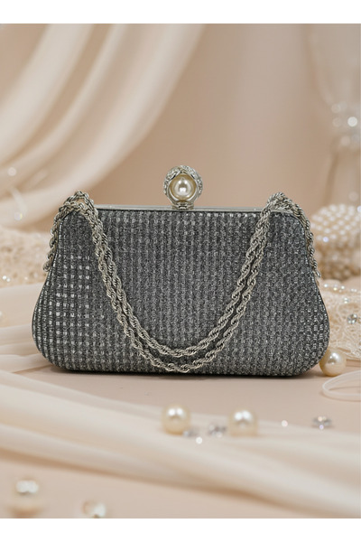 Biçanta Platinum Color Glitter Stone Evening Dress Bag |   Luxury Wedding and Evening Bag