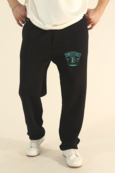 EydaMoon Ανδρικό χαλαρό χειμερινό παντελόνι Boston με τύπωμα με μάλλινο φλις ...