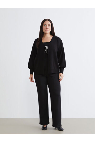 LC Waikiki Plus Size V-Neck Women's Knitwear Cardigan