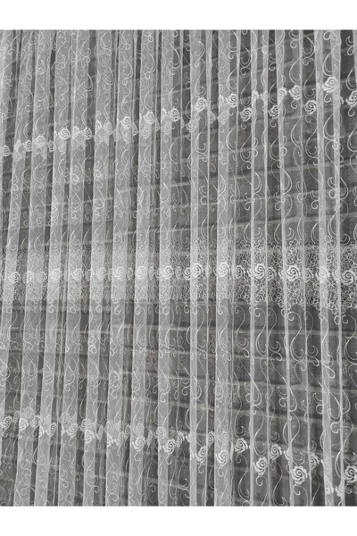 MİR ستارة تول مطرزة بنقشة الورد 1/3 أنيقة ومطوية مناسبة لجميع الغرف