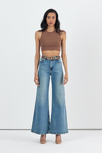 What's Up Pantaloni de blugi pentru femei WhatsUp Wide Leg Baggy - Albastru