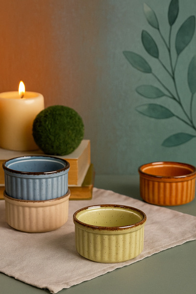 PORLINE Kadikizi 4 Piece Calma 4 Person Porcelain Souffle Dish Set 10 cm